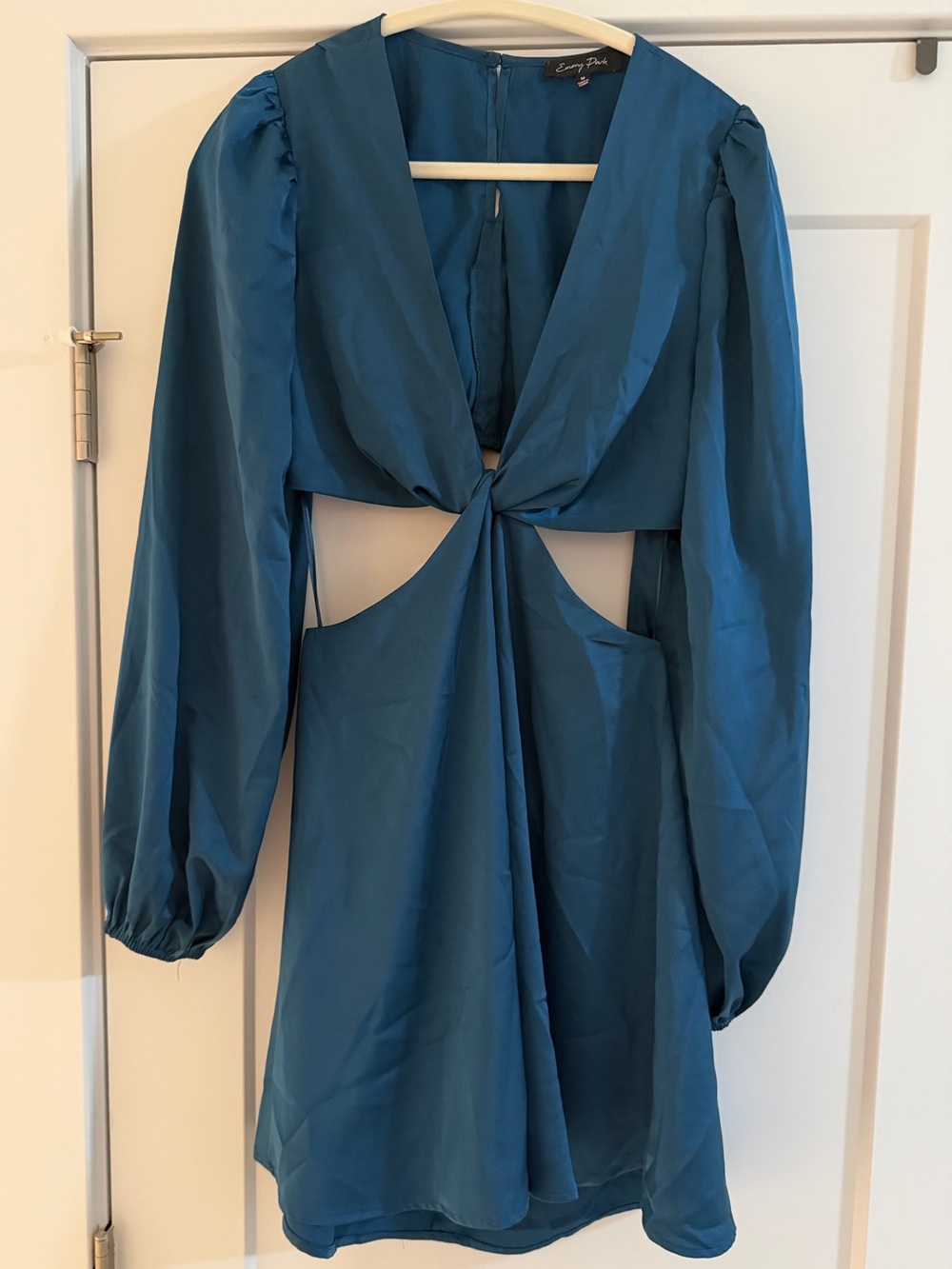 Sheer Teal Cutout Long-Sleeve Dress